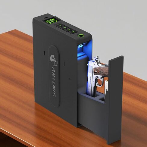 Artemis Biometric Handgun Safe, Auto-Sliding Quick Access Pistol Box, Black | 3-Way Unlock (Fingerprint/PIN/Key), Heavy Duty Carbon Steel Vault for Nightstand, Desk, Truck, Size: 9" x 2.6" x 12.6" in Saudi Arabia