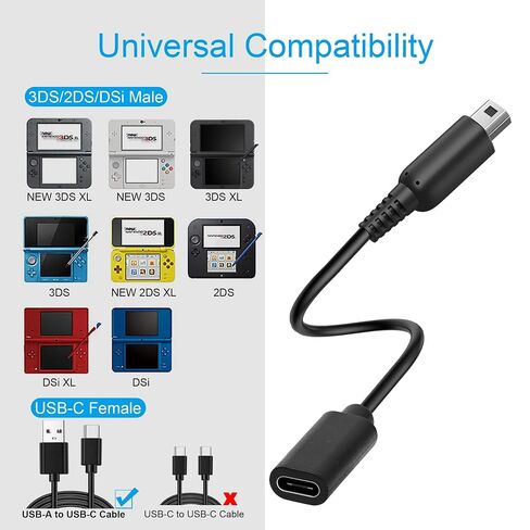 3DS to USB C Adapter, USB Type C Adapter for Nintendo 3DS / 2DS / New 2DS XL/DSi/DSi XL Charger Cable in Kuwait