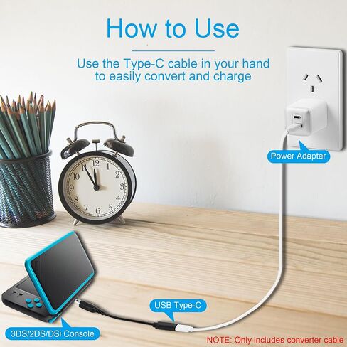 3DS to USB C Adapter, USB Type C Adapter for Nintendo 3DS / 2DS / New 2DS XL/DSi/DSi XL Charger Cable in Kuwait