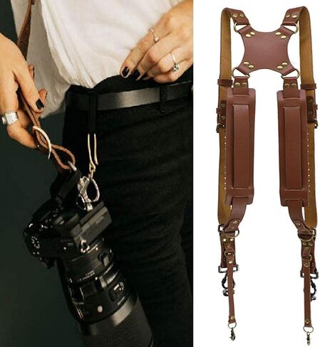Camera Vest Belt Kit, Durable Double Shoulder Camera Strap 2 Sliding Locking Clip Ergonomic Design for Hiking Outdoors in Saudi Arabia