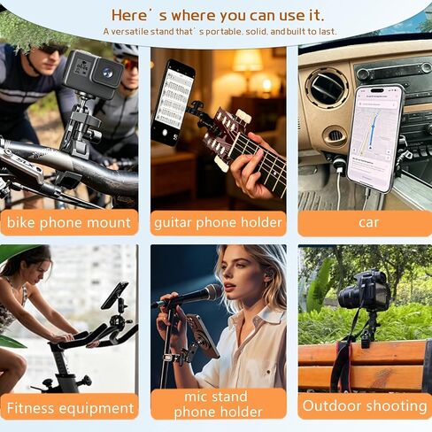 All-Metal Magnetic Phone Holder for MagSafe | Magnetic Phone Mount Super Clamp for SpinBike/Microphone Stand/Action Cameras/Guitar, Compatible with iPhone 17-13 Series in Saudi Arabia