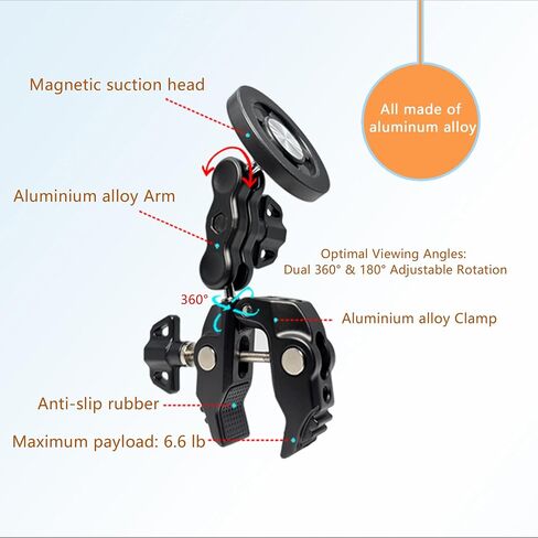 All-Metal Magnetic Phone Holder for MagSafe | Magnetic Phone Mount Super Clamp for SpinBike/Microphone Stand/Action Cameras/Guitar, Compatible with iPhone 17-13 Series in Saudi Arabia