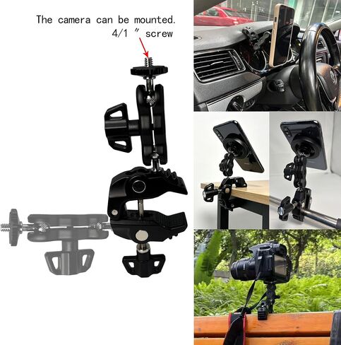 All-Metal Magnetic Phone Holder for MagSafe | Magnetic Phone Mount Super Clamp for SpinBike/Microphone Stand/Action Cameras/Guitar, Compatible with iPhone 17-13 Series in Saudi Arabia