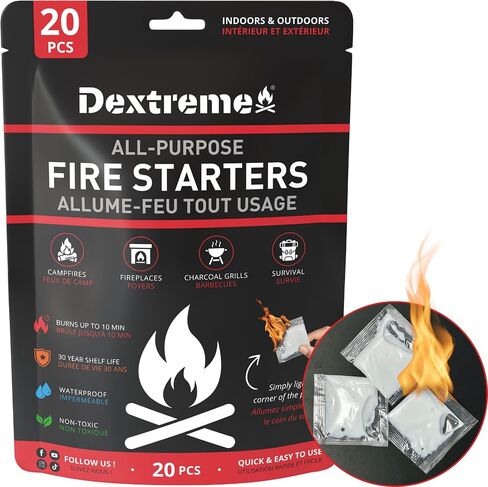 Dextreme Quick Instant Fire Starter - Waterproof All-Purpose Indoor & Outdoor Firestarter, for Charcoal Starter, Campfire, Fireplace, BBQ, Survival and Wood Stove (20 Pcs Bag) in Saudi Arabia