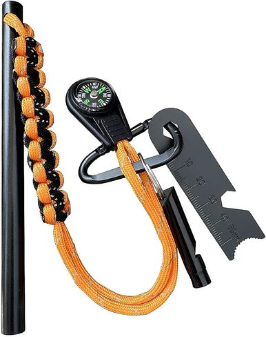 Ferro Rod Fire Starter, 3/8 Inch Thick Magnesium Ferrocerium Rod | Compass, Multi-Tool Long Strikes, Flint Fire Starters, Camping & Hiking, Outdoor Emergency Kits in Saudi Arabia