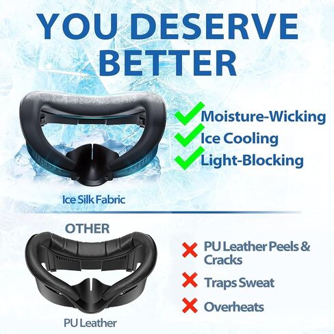 DESTEK Cooling Face Pad for Meta Quest 3, Not for 3S, Stops Overheating | Swaps PU leather for ice gel and breathable ice silk. Two replacements. Feels like cooling arm sleeves for your face. in Saudi Arabia