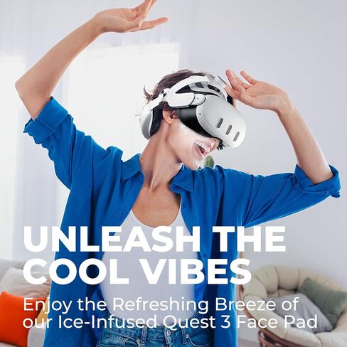DESTEK Cooling Face Pad for Meta Quest 3, Not for 3S, Stops Overheating | Swaps PU leather for ice gel and breathable ice silk. Two replacements. Feels like cooling arm sleeves for your face. in Saudi Arabia