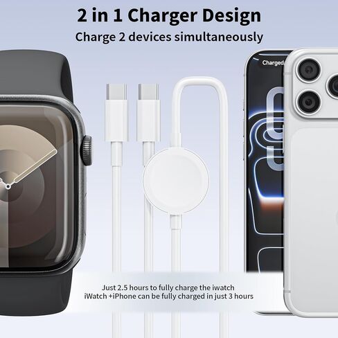 USB C Fast Charger for Apple Watch, 2 in 1 iPhone and iWatch Charger Cable | 2 in 1 USB C iWatch Fast Charging Cable and 20W USB C Block for Apple Watch Series 11/10/9/8/7/6/5/SE/Ultra,iPhone 17/16/15 in Saudi Arabia