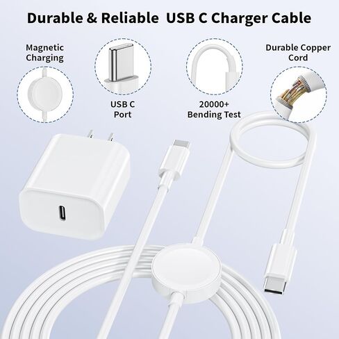 USB C Fast Charger for Apple Watch, 2 in 1 iPhone and iWatch Charger Cable | 2 in 1 USB C iWatch Fast Charging Cable and 20W USB C Block for Apple Watch Series 11/10/9/8/7/6/5/SE/Ultra,iPhone 17/16/15 in Saudi Arabia