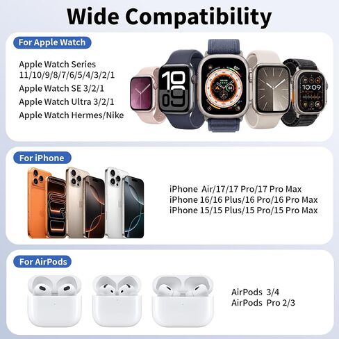 USB C Fast Charger for Apple Watch, 2 in 1 iPhone and iWatch Charger Cable | 2 in 1 USB C iWatch Fast Charging Cable and 20W USB C Block for Apple Watch Series 11/10/9/8/7/6/5/SE/Ultra,iPhone 17/16/15 in Saudi Arabia