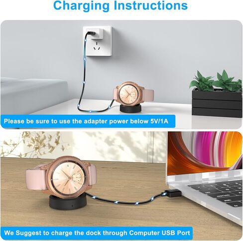Samsung Galaxy Watch 42mm/46mm Charging Dock for SM-R800 R810 R815, Black | Only for SM-R800/R810/R815 Watch 42/46mm. Not for Watch3-7, Active1/2. Upgraded stable dock, safe charging in Saudi Arabia