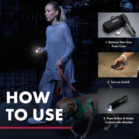Sabre 2-in-1 Flashlight Design with Built-in Stun Gun, Powerful 1.76 µC Charge, 200 Lumen LED with 3 Modes; High, Low and Strobe, Rechargeable Battery, Hard Case and USB-C Charging Cord Included in Saudi Arabia
