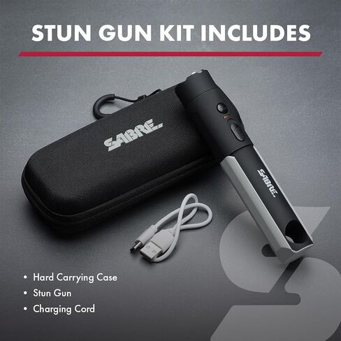 Sabre 2-in-1 Flashlight Design with Built-in Stun Gun, Powerful 1.76 µC Charge, 200 Lumen LED with 3 Modes; High, Low and Strobe, Rechargeable Battery, Hard Case and USB-C Charging Cord Included in Saudi Arabia