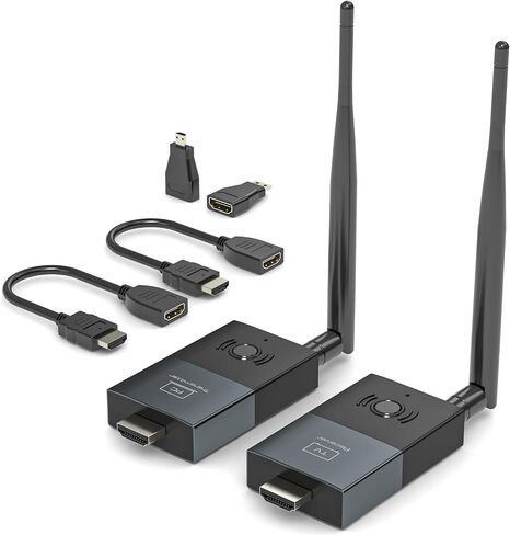 Wireless HDMI Transmitter and Receiver, 330FT/100M Wireless HDMI Extender for 4K Decode Input 1080P@60Hz Output, Plug&Play Portable 2.4G+5.8G for Video and Audio to Monitor from PC/Projector/TV Box in Kuwait