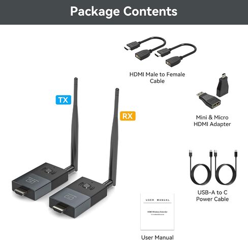 Wireless HDMI Transmitter and Receiver, 330FT/100M Wireless HDMI Extender for 4K Decode Input 1080P@60Hz Output, Plug&Play Portable 2.4G+5.8G for Video and Audio to Monitor from PC/Projector/TV Box in Kuwait