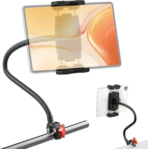 Gooseneck Tablet Holder, 19.69" Metal Crab Clamp iPad/iPhone Mount for Stroller/Treadmill/Golf Cart/Boat/Mic Stand/Gym Bicycle Handlebar Clamp/Desk, Compatible with 4-13" iPad Pro/Air/Mini/E-book in Kuwait