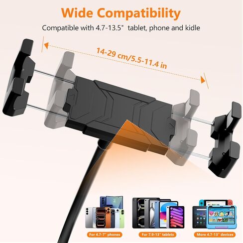 Gooseneck Tablet Holder, 19.69" Metal Crab Clamp iPad/iPhone Mount for Stroller/Treadmill/Golf Cart/Boat/Mic Stand/Gym Bicycle Handlebar Clamp/Desk, Compatible with 4-13" iPad Pro/Air/Mini/E-book in Kuwait