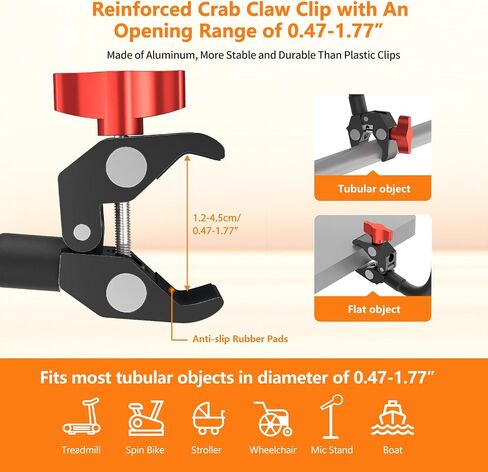 Gooseneck Tablet Holder, 19.69" Metal Crab Clamp iPad/iPhone Mount for Stroller/Treadmill/Golf Cart/Boat/Mic Stand/Gym Bicycle Handlebar Clamp/Desk, Compatible with 4-13" iPad Pro/Air/Mini/E-book in Kuwait
