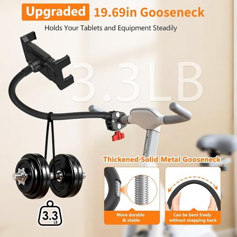 Gooseneck Tablet Holder, 19.69" Metal Crab Clamp iPad/iPhone Mount for Stroller/Treadmill/Golf Cart/Boat/Mic Stand/Gym Bicycle Handlebar Clamp/Desk, Compatible with 4-13" iPad Pro/Air/Mini/E-book in Kuwait