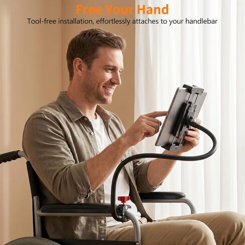 Gooseneck Tablet Holder, 19.69" Metal Crab Clamp iPad/iPhone Mount for Stroller/Treadmill/Golf Cart/Boat/Mic Stand/Gym Bicycle Handlebar Clamp/Desk, Compatible with 4-13" iPad Pro/Air/Mini/E-book in Kuwait