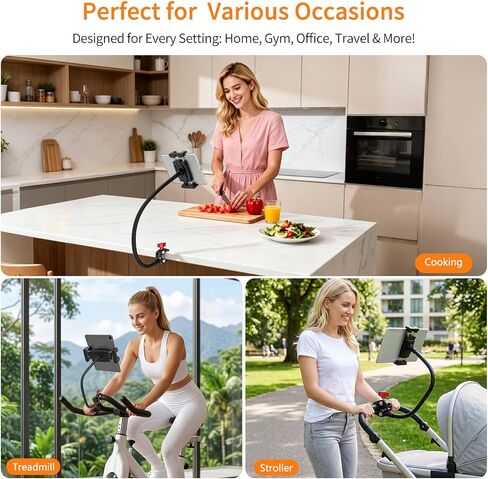 Gooseneck Tablet Holder, 19.69" Metal Crab Clamp iPad/iPhone Mount for Stroller/Treadmill/Golf Cart/Boat/Mic Stand/Gym Bicycle Handlebar Clamp/Desk, Compatible with 4-13" iPad Pro/Air/Mini/E-book in Kuwait