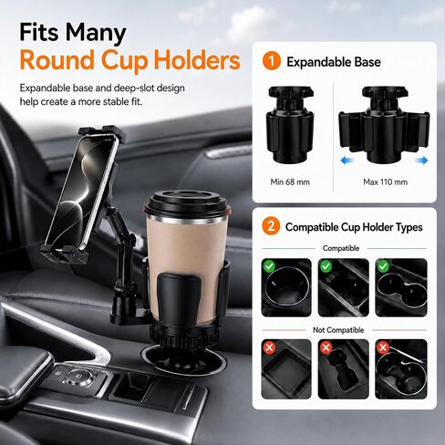 Tablet Holder for Car, 3-in-1 Cup Holder Mount for iPad, Phone, Road Trips | Expandable base holds drink and 4.7-12.9 inch devices for passenger viewing in cars, SUVs and trucks in Saudi Arabia