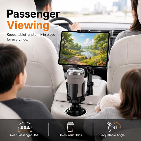 Tablet Holder for Car, 3-in-1 Cup Holder Mount for iPad, Phone, Road Trips | Expandable base holds drink and 4.7-12.9 inch devices for passenger viewing in cars, SUVs and trucks in Saudi Arabia