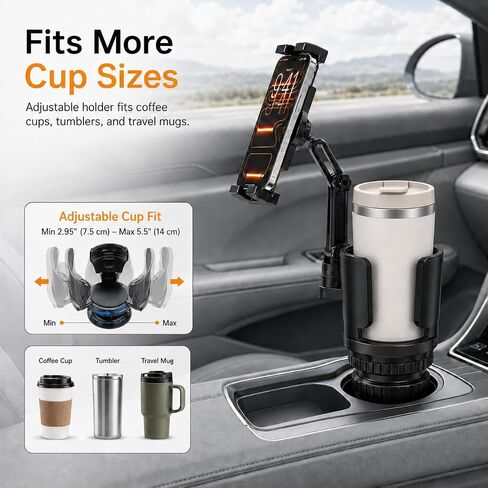 Tablet Holder for Car, 3-in-1 Cup Holder Mount for iPad, Phone, Road Trips | Expandable base holds drink and 4.7-12.9 inch devices for passenger viewing in cars, SUVs and trucks in Saudi Arabia