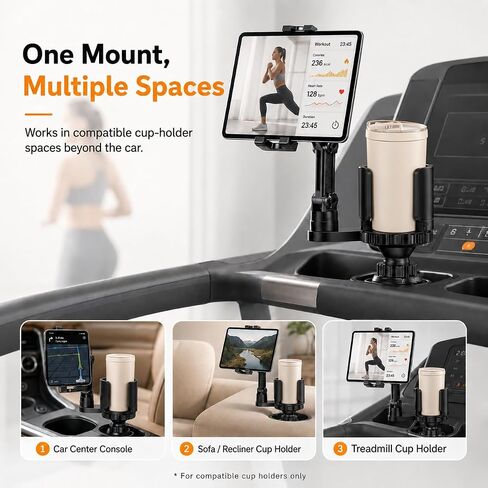 Tablet Holder for Car, 3-in-1 Cup Holder Mount for iPad, Phone, Road Trips | Expandable base holds drink and 4.7-12.9 inch devices for passenger viewing in cars, SUVs and trucks in Saudi Arabia