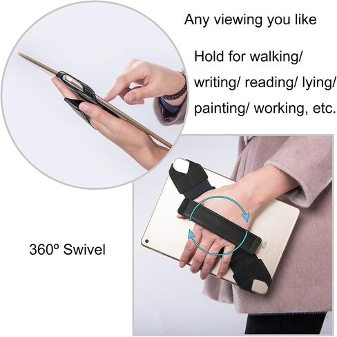 joylink Tablet Hand Strap 10 Inch, Fits Over Protective Case, 360° Swivel Grip, iPad 9th 10th Gen Samsung Galaxy Tab, Artists Reading, Black in Saudi Arabia