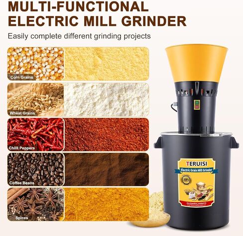 60L Grain Mill Grinder, 15.8 Gallons Electric Grain Mill Corn Grinder, 1500W Dust-Free Dry Cereals Grinders with Detachable Hopper & 6 Size Sieves for Farm Wheat Spice Rice Feed Flour,110V in Saudi Arabia