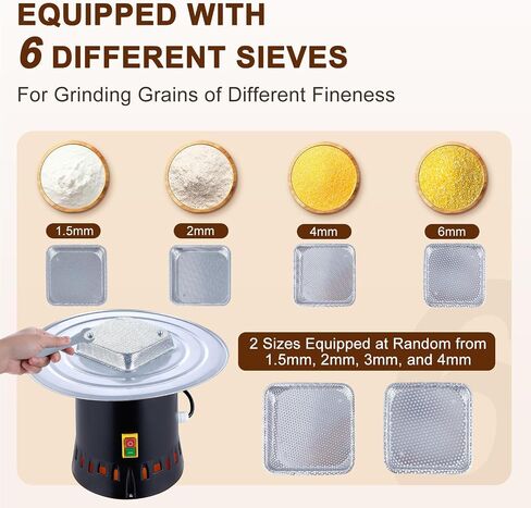 60L Grain Mill Grinder, 15.8 Gallons Electric Grain Mill Corn Grinder, 1500W Dust-Free Dry Cereals Grinders with Detachable Hopper & 6 Size Sieves for Farm Wheat Spice Rice Feed Flour,110V in Saudi Arabia
