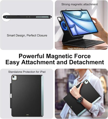 Magic Keyboard Compatible Case for iPad Air 13 inch M4 with Pencil Holder | Slim Cover with Smart Connector for iPad Air 13 M4 2026/M3 2025/M2 2024, Perfect Closure with Smart Keyboard Folio, Black in Saudi Arabia