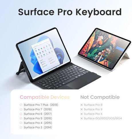 Surface Pro Keyboard, 7-Color Backlight, Wireless Magnetic Type Cover | Compatible with Microsoft Surface Pro 7+/7/6/5/4/3, Ultra-Slim Design for Work, Travel and Study in Saudi Arabia