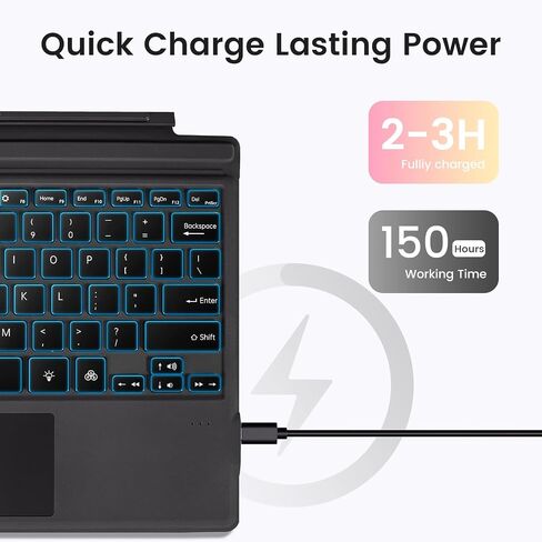 Surface Pro Keyboard, 7-Color Backlight, Wireless Magnetic Type Cover | Compatible with Microsoft Surface Pro 7+/7/6/5/4/3, Ultra-Slim Design for Work, Travel and Study in Saudi Arabia