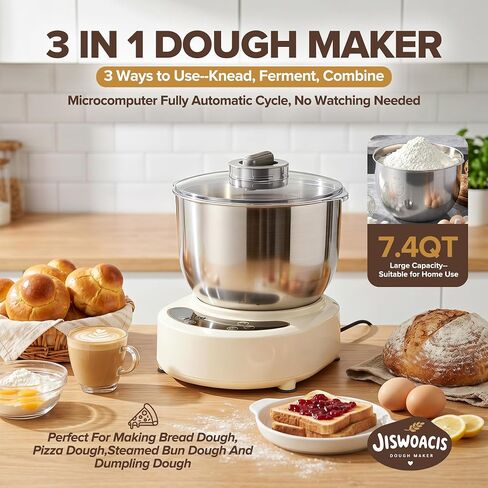 Dough Mixer Machine with Ferment Function, 7.4QT Electric Dough Maker for Pizza, Bread, Dumpling Dough, Dough Maker Machine with 5L Stainless Steel Bowl, Face-up Touch Panel in Saudi Arabia