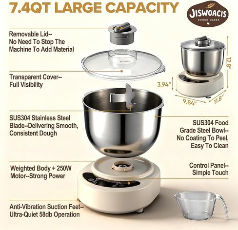 Dough Mixer Machine with Ferment Function, 7.4QT Electric Dough Maker for Pizza, Bread, Dumpling Dough, Dough Maker Machine with 5L Stainless Steel Bowl, Face-up Touch Panel in Saudi Arabia