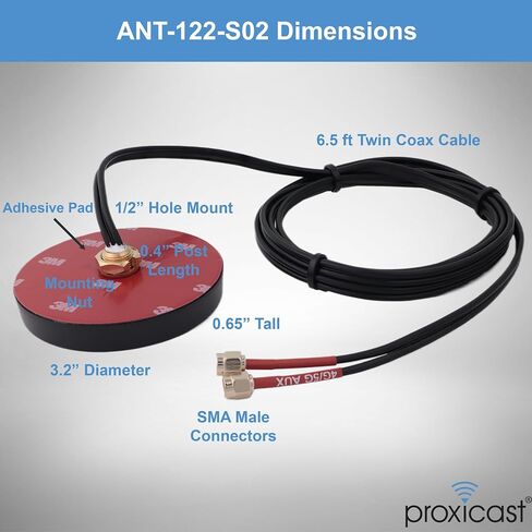 Proxicast Ultra Low Profile MIMO 4G / 5G هوائي متعدد الاتجاهات مثبت على المسمار لأجهزة المودم وأجهزة التوجيه AT&T T-Mobile (وغيرها) مع مقابس هوائي خارجي SMA (ANT-122-S02) in Kuwait