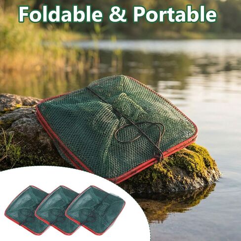 3 Pcs Collapsible Fishing Bait Trap, Portable Folded Minnow Net Trap | Square Fishing Net for Bait Fish Shrimp Crab Net Crab Traps for Blue Crabs Crabbing Crawfish, 17.7 × 8.6 × 8.6in in Kuwait
