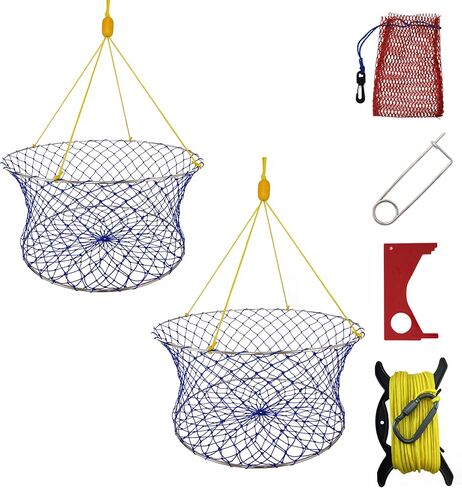Stainless Crab Ring Trap Kit – Stainless Steel Crab Net with 100ft Rope, Bait Bag, Clip & Ruler – 24" Two-Ring Crab Trap for Dock & Pier Crabbing – Complete Recreational Crabbing Gear in Saudi Arabia
