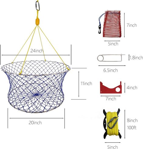 Stainless Crab Ring Trap Kit – Stainless Steel Crab Net with 100ft Rope, Bait Bag, Clip & Ruler – 24" Two-Ring Crab Trap for Dock & Pier Crabbing – Complete Recreational Crabbing Gear in Saudi Arabia