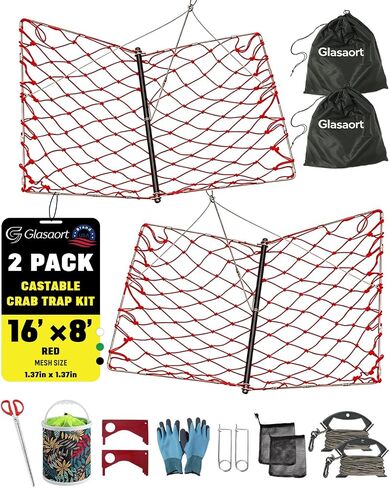 2 Pack Castable Crab Trap Kit, Foldable Crab Trap with Rope Bait Clip | Castable Crab Cage for Blue Crabs, Includes Collapsible Bucket , Portable Crabbing Equipment for Pier, Jetty Surf Fishing in Saudi Arabia