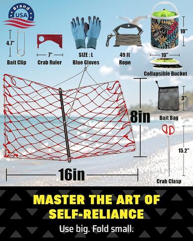 2 Pack Castable Crab Trap Kit, Foldable Crab Trap with Rope Bait Clip | Castable Crab Cage for Blue Crabs, Includes Collapsible Bucket , Portable Crabbing Equipment for Pier, Jetty Surf Fishing in Saudi Arabia