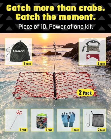 2 Pack Castable Crab Trap Kit, Foldable Crab Trap with Rope Bait Clip | Castable Crab Cage for Blue Crabs, Includes Collapsible Bucket , Portable Crabbing Equipment for Pier, Jetty Surf Fishing in Saudi Arabia