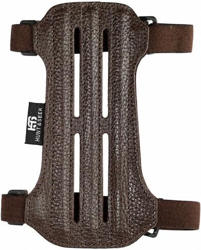 Hunt&Seek Cow Leather Archery Arm Guard – 7" Adjustable Forearm Protector with Soft Suede Leather Backing & Dual Elastic Straps – Lightweight Hunting & Bow Shooting Armguard in Saudi Arabia