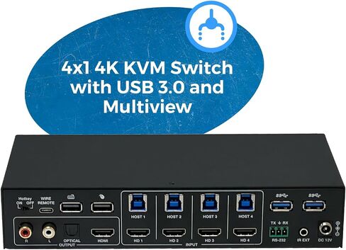 OREI 4x1 KVM Switch Multi Viewer 4K60Hz Audio USB3.0 RS-232 IR PIP EDID OSD | 4K60Hz KVM Multiviewer with USB 3.0 Hub, 7 Display Modes, EDID, OSD, RS-232, Hotkey & IR Control in Saudi Arabia