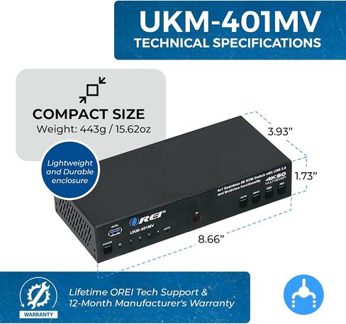 OREI 4x1 KVM Switch Multi Viewer 4K60Hz Audio USB3.0 RS-232 IR PIP EDID OSD | 4K60Hz KVM Multiviewer with USB 3.0 Hub, 7 Display Modes, EDID, OSD, RS-232, Hotkey & IR Control in Saudi Arabia