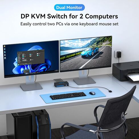 8K Displayport KVM Switch 2 Monitors 2 Computers 4K@120Hz Dual Monitor | Display Port USB 3.0 KVM Switches for 2 PC Share 2 Screens and 1 Set of Keyboard Mouse Printer with 2 USB Cables in Saudi Arabia