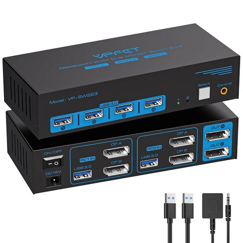 8K Displayport KVM Switch 2 Monitors 2 Computers 4K@120Hz Dual Monitor | Display Port USB 3.0 KVM Switches for 2 PC Share 2 Screens and 1 Set of Keyboard Mouse Printer with 2 USB Cables in Saudi Arabia