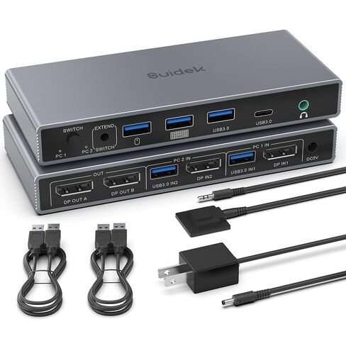 SUIDEK HDMI KVM Switch 1 Monitors 2 Computers-4K@60Hz with 4 USB 3.0 Ports | Aluminum HDMI KVM Switcher for 2 Computers Share Keyboard Mouse Printer Hard Drives- Include 2 USB Cable, Controller, Adapter in Kuwait